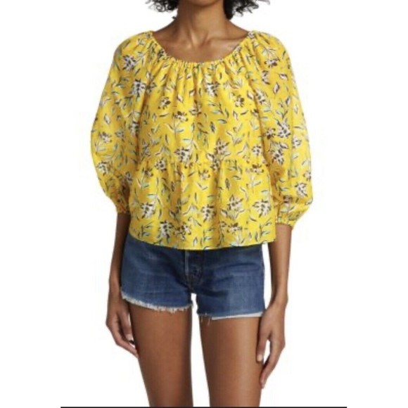 Alice + Olivia Alta Floral Tiered Silk-Cotton Peasant Top Size XS $295‎ MSRP NWT - Picture 10 of 11